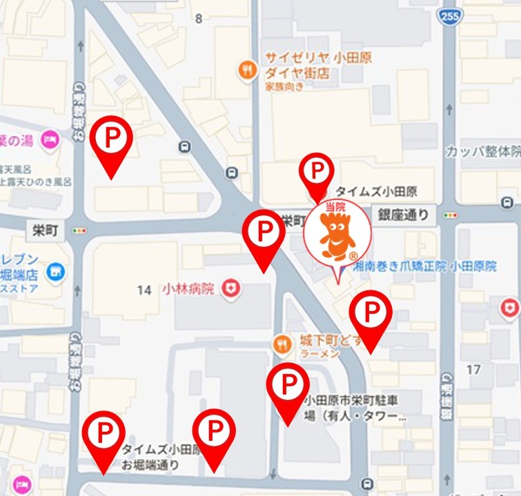 小田原市 巻き爪 駐車場地図